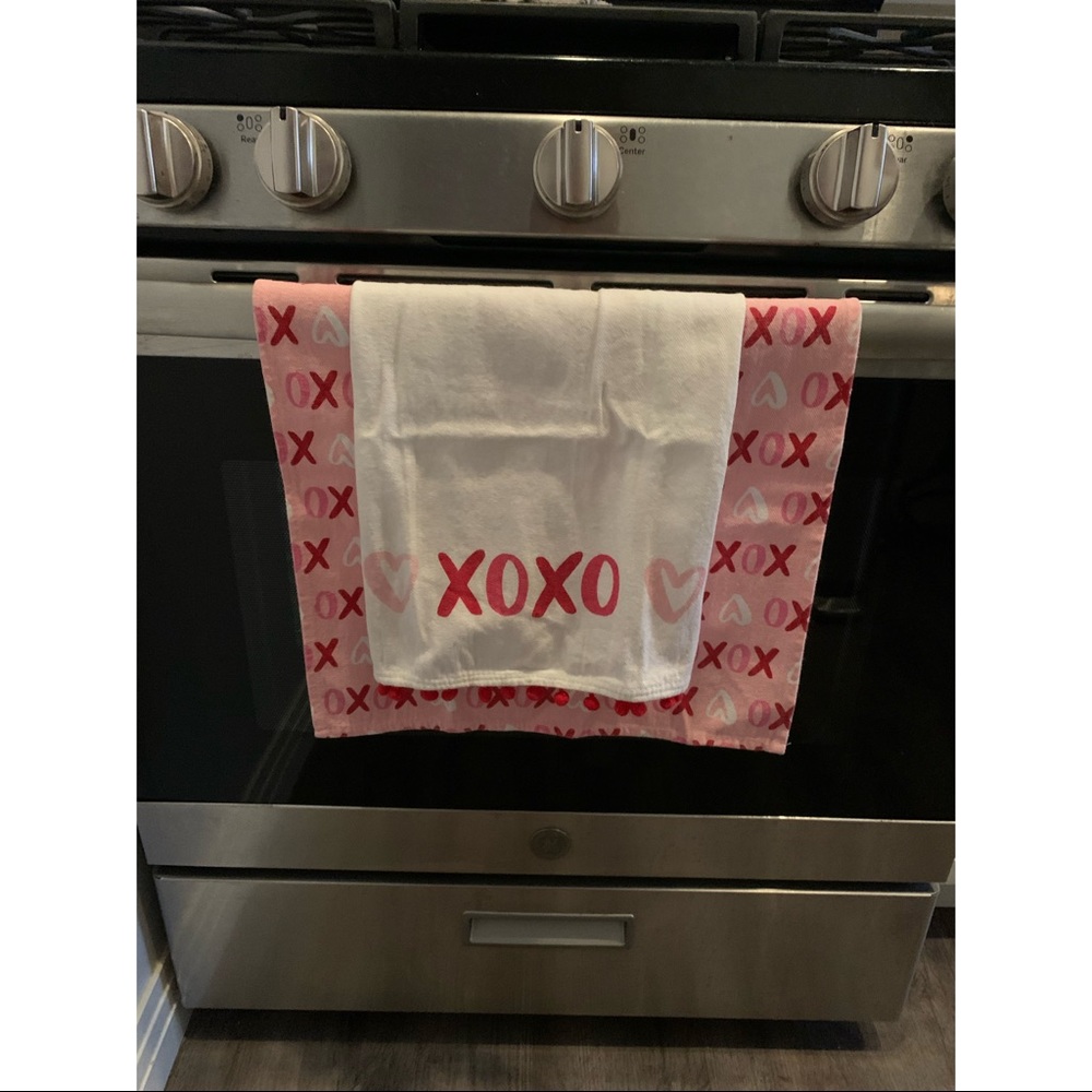 Valentine’s Day, xoxo, heart dish towels— used only as decor